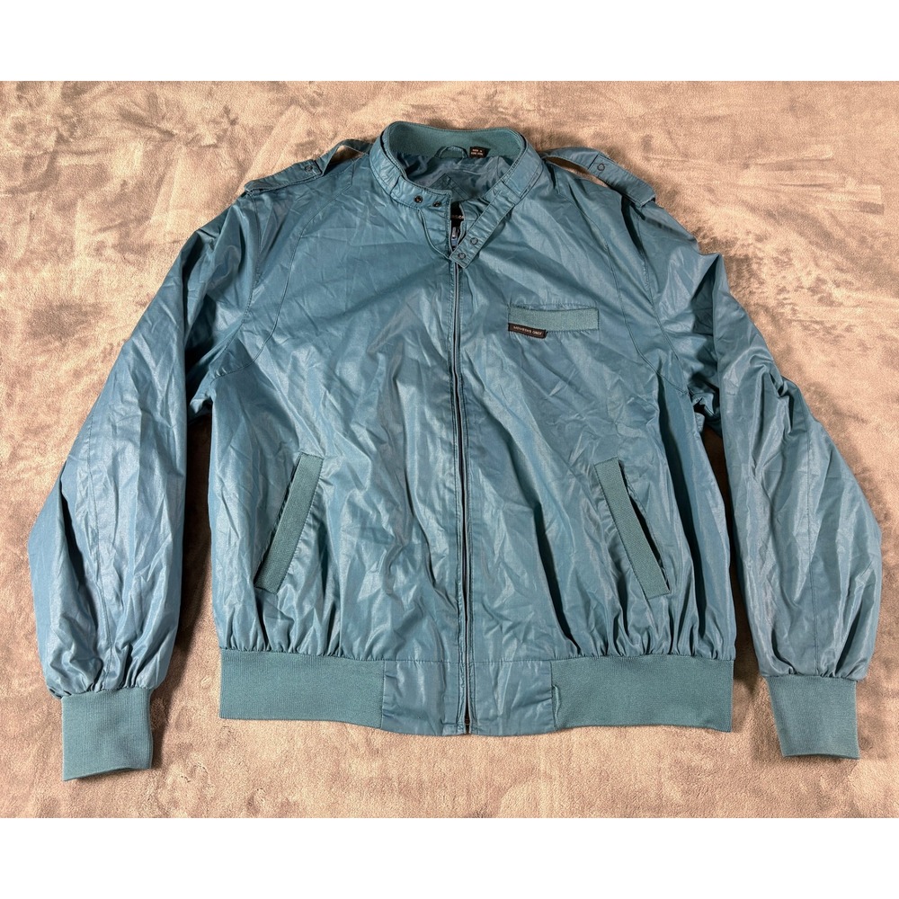 Members Only Men 1X Racer Jacket Teal Blue Vintage Epaulettes Logo Pocket